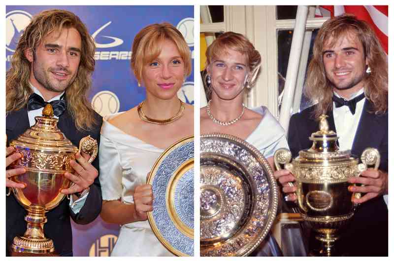 Sebastian como Andre Agassi y Lena Klenke como Steffi Graf en Perfect Match; los verdaderos Graf y Agassi en 1992